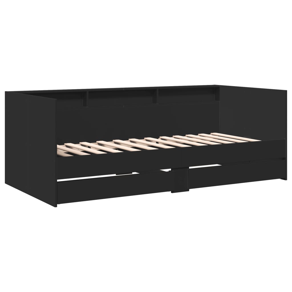 Daybed with Drawers without Mattress Black 100x200 cm - Bargainia.com - 