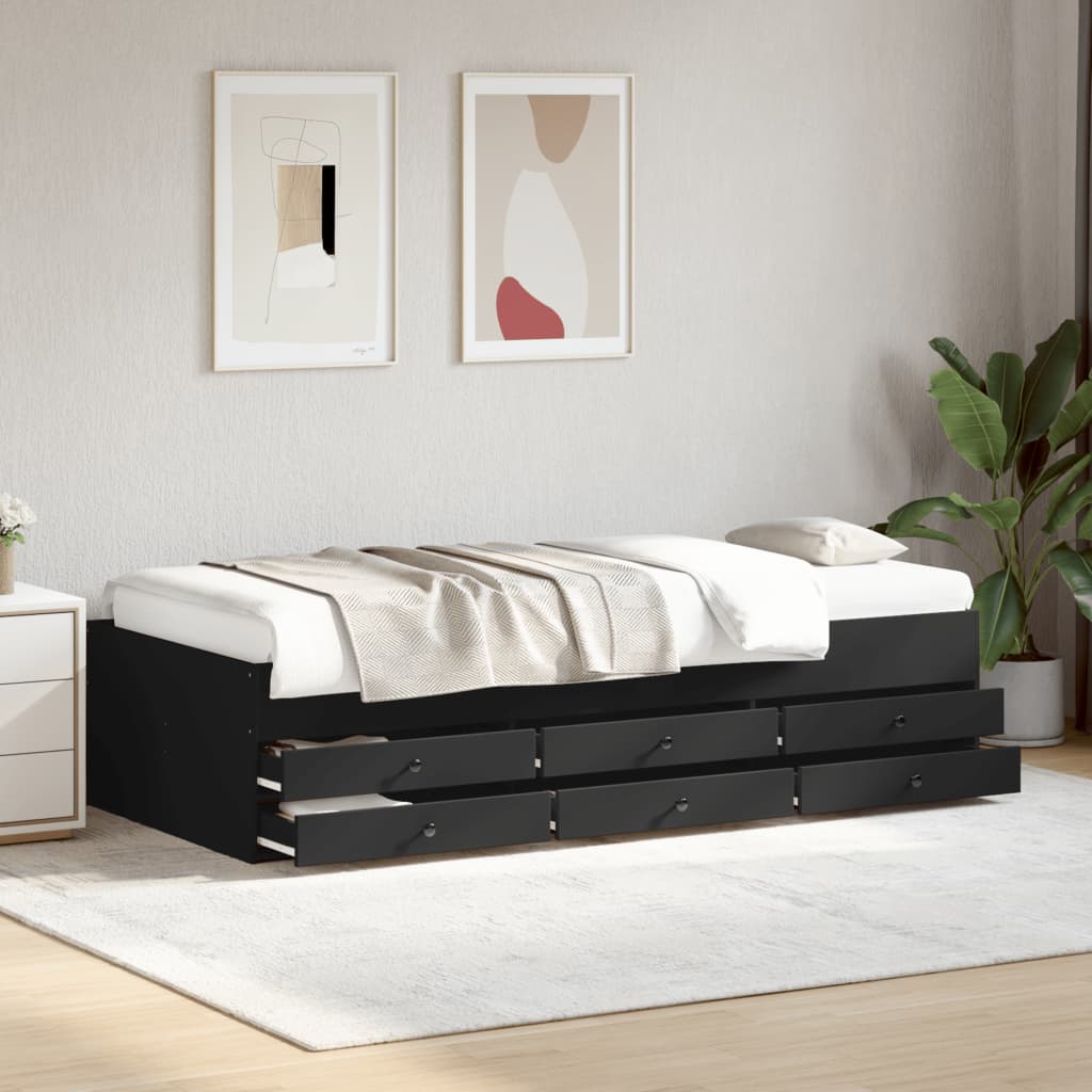 Daybed with Drawers without Mattress Black 100x200 cm - Bargainia.com - 
