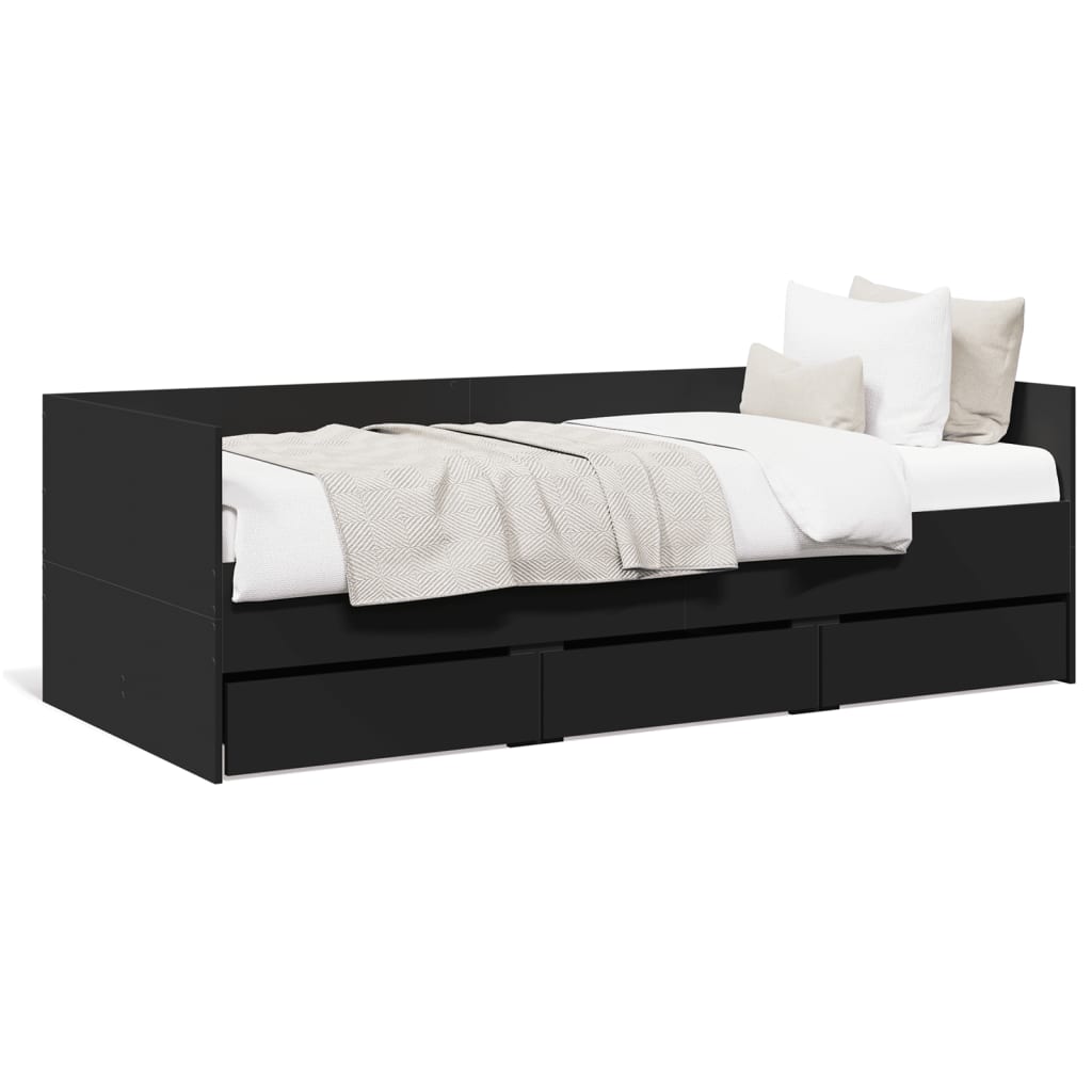 Daybed with Drawers without Mattress Black 75x190 cm Small Single - Bargainia.com - 