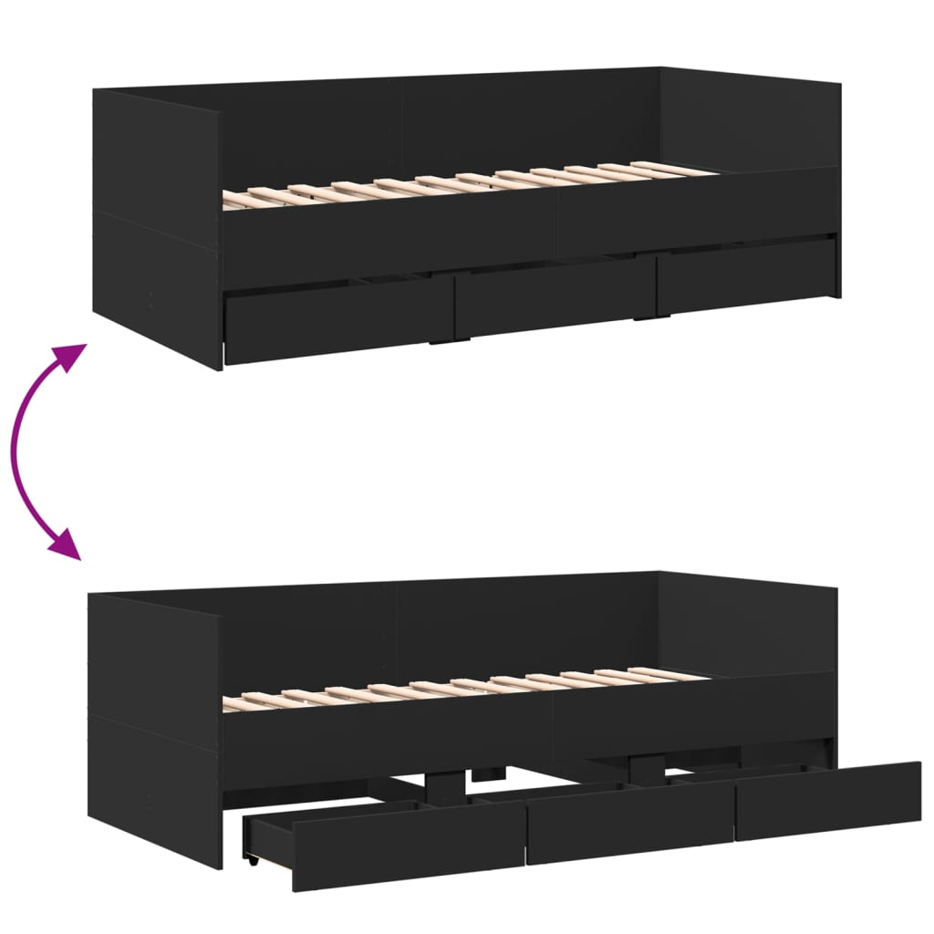 Daybed with Drawers without Mattress Black 75x190 cm Small Single - Bargainia.com - 