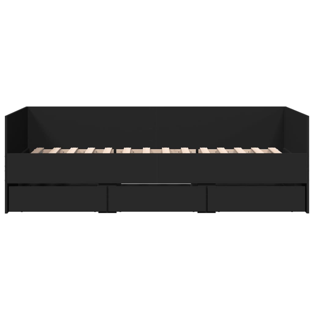 Daybed with Drawers without Mattress Black 90x200 cm - Bargainia.com - 