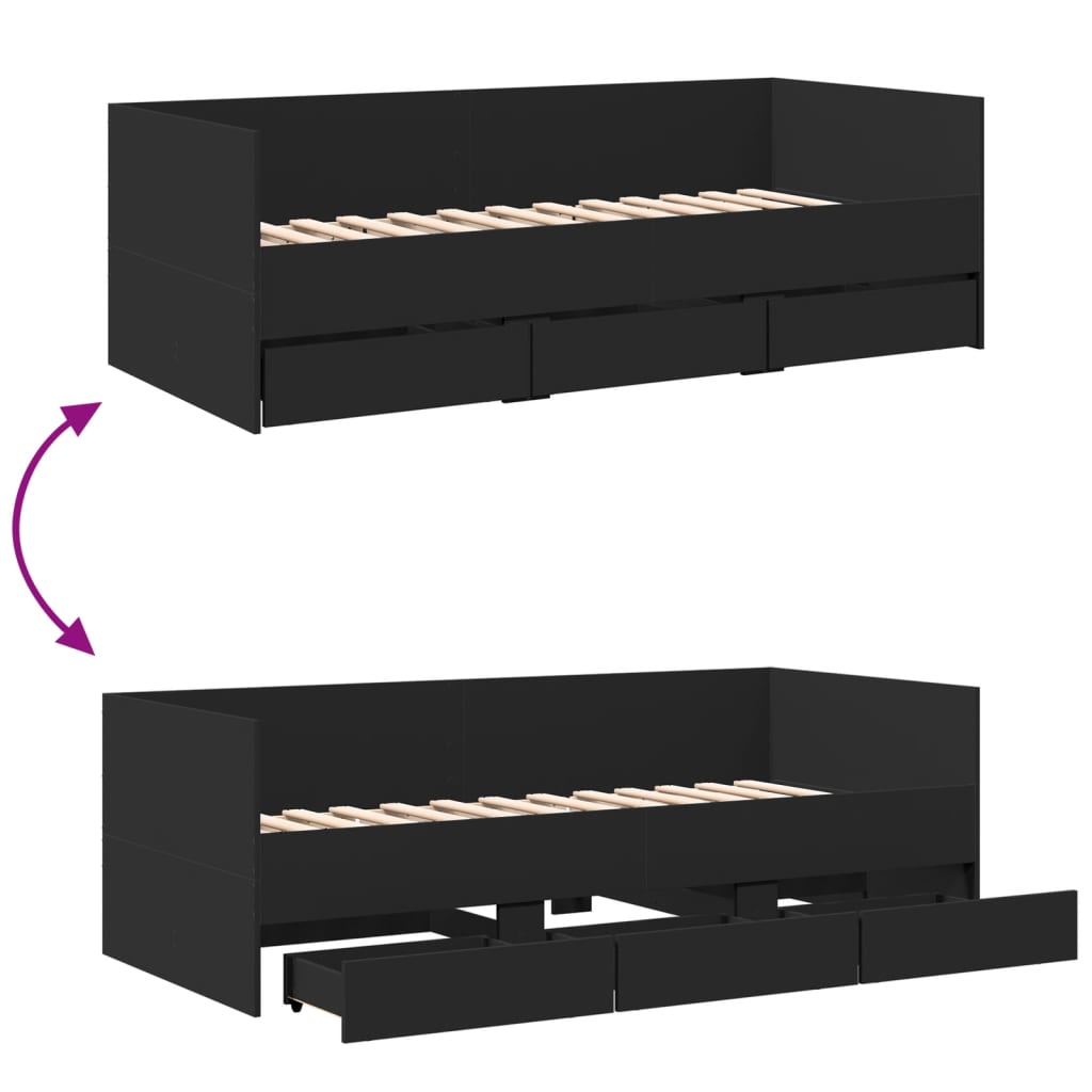 Daybed with Drawers without Mattress Black 90x200 cm - Bargainia.com - 