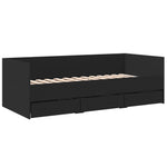 Daybed with Drawers without Mattress Black 90x200 cm - Bargainia.com - 