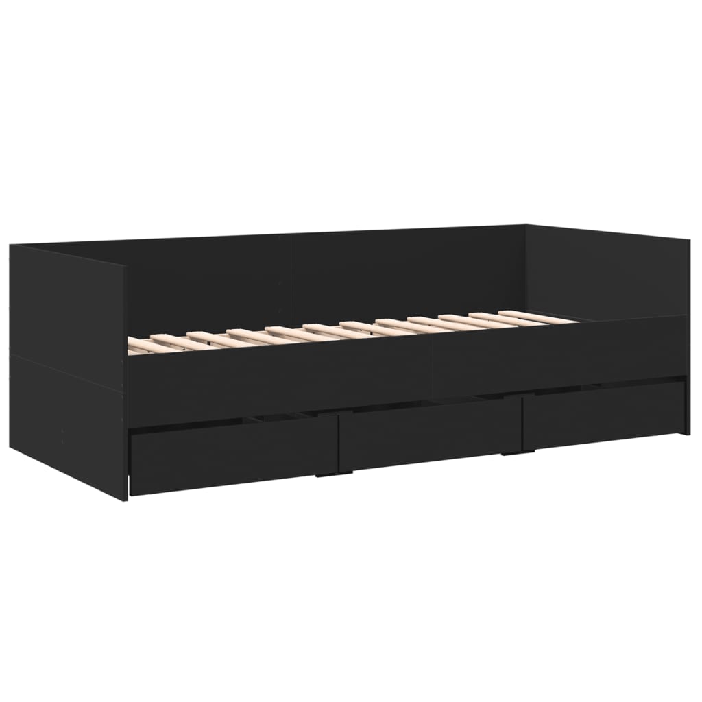 Daybed with Drawers without Mattress Black 90x200 cm - Bargainia.com - 