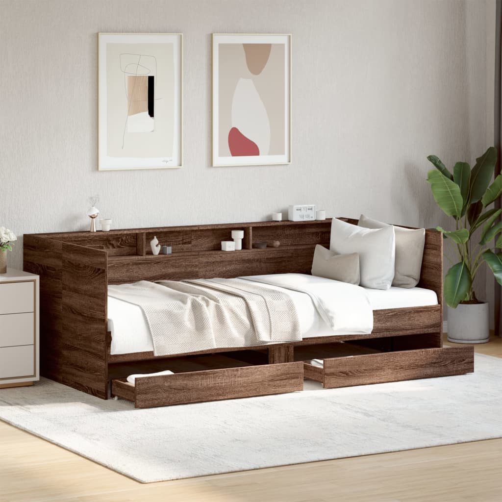 Daybed with Drawers without Mattress Brown Oak 75x190 cm Small Single - Bargainia.com - 