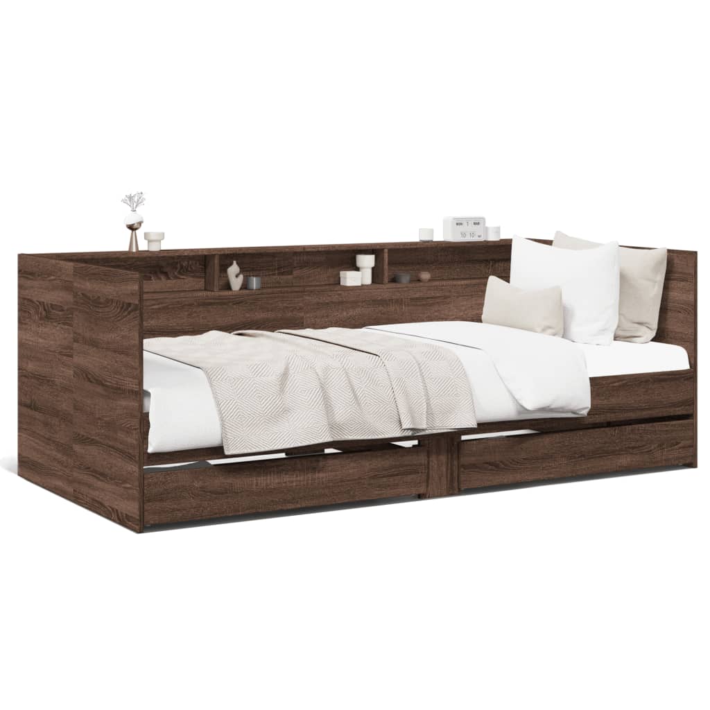 Daybed with Drawers without Mattress Brown Oak 75x190 cm Small Single - Bargainia.com - 