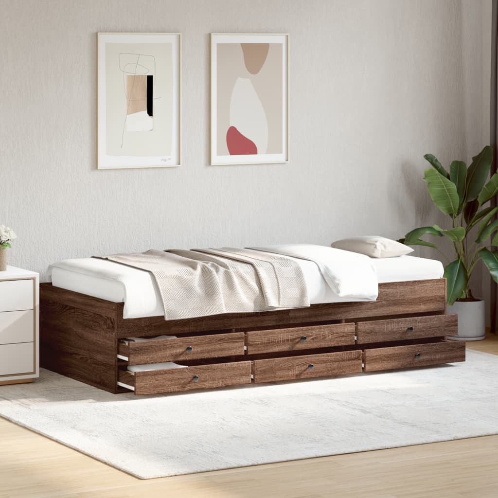 Daybed with Drawers without Mattress Brown Oak 90x200 cm - Bargainia.com - 