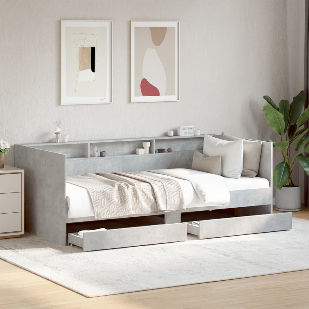 Daybed with Drawers without Mattress Concrete Grey 100x200 cm - Bargainia.com - 