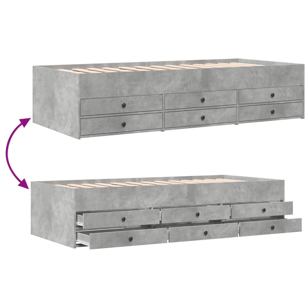 Daybed with Drawers without Mattress Concrete Grey 100x200 cm - Bargainia.com - 