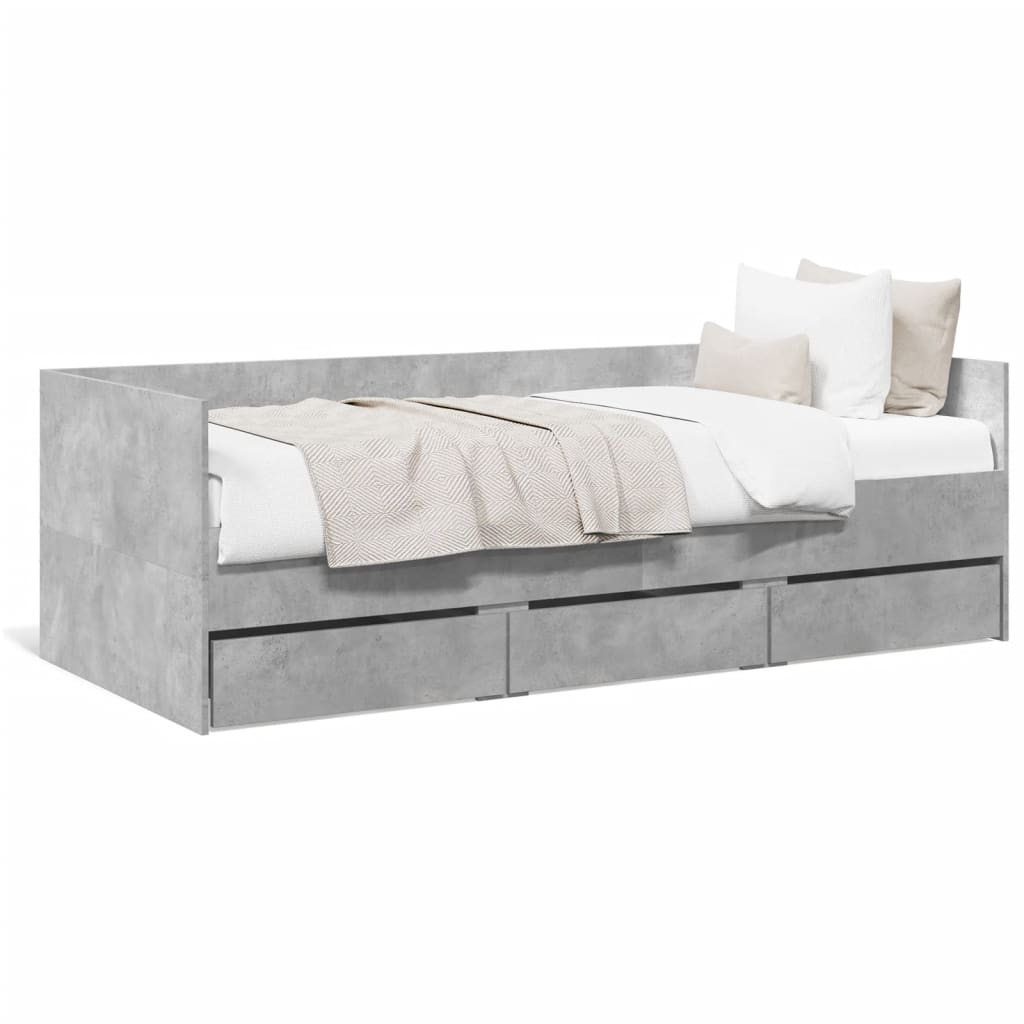 Daybed with Drawers without Mattress Concrete Grey 90x200 cm - Bargainia.com - 