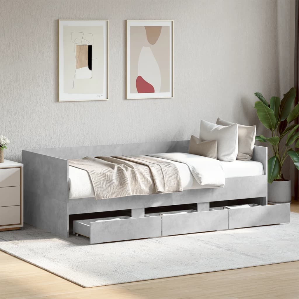 Daybed with Drawers without Mattress Concrete Grey 90x200 cm - Bargainia.com - 