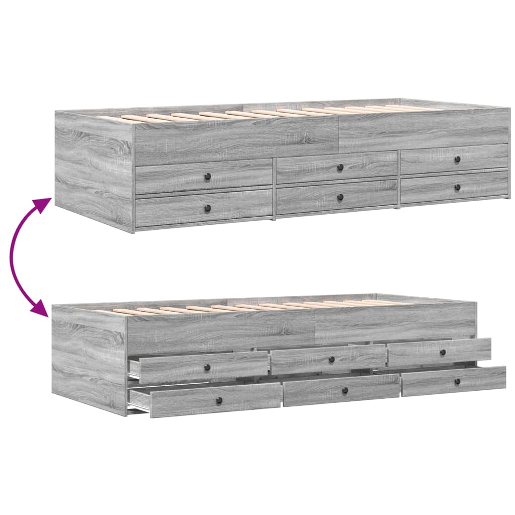 Daybed with Drawers without Mattress Grey Sonoma 100x200 cm - Bargainia.com - 