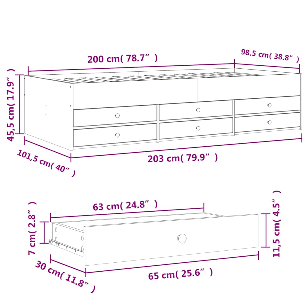 Daybed with Drawers without Mattress Grey Sonoma 100x200 cm - Bargainia.com - 