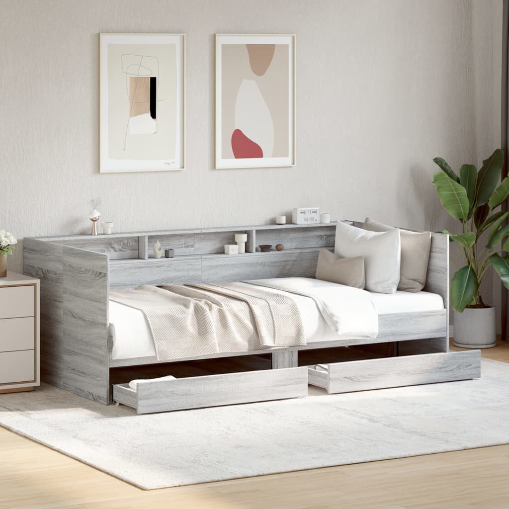 Daybed with Drawers without Mattress Grey Sonoma 90x190 cm Single - Bargainia.com - 