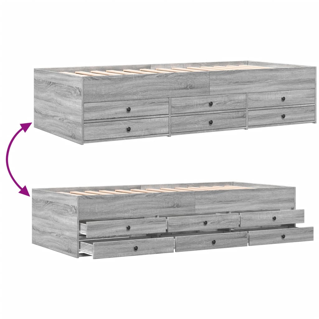 Daybed with Drawers without Mattress Grey Sonoma 90x200 cm - Bargainia.com - 