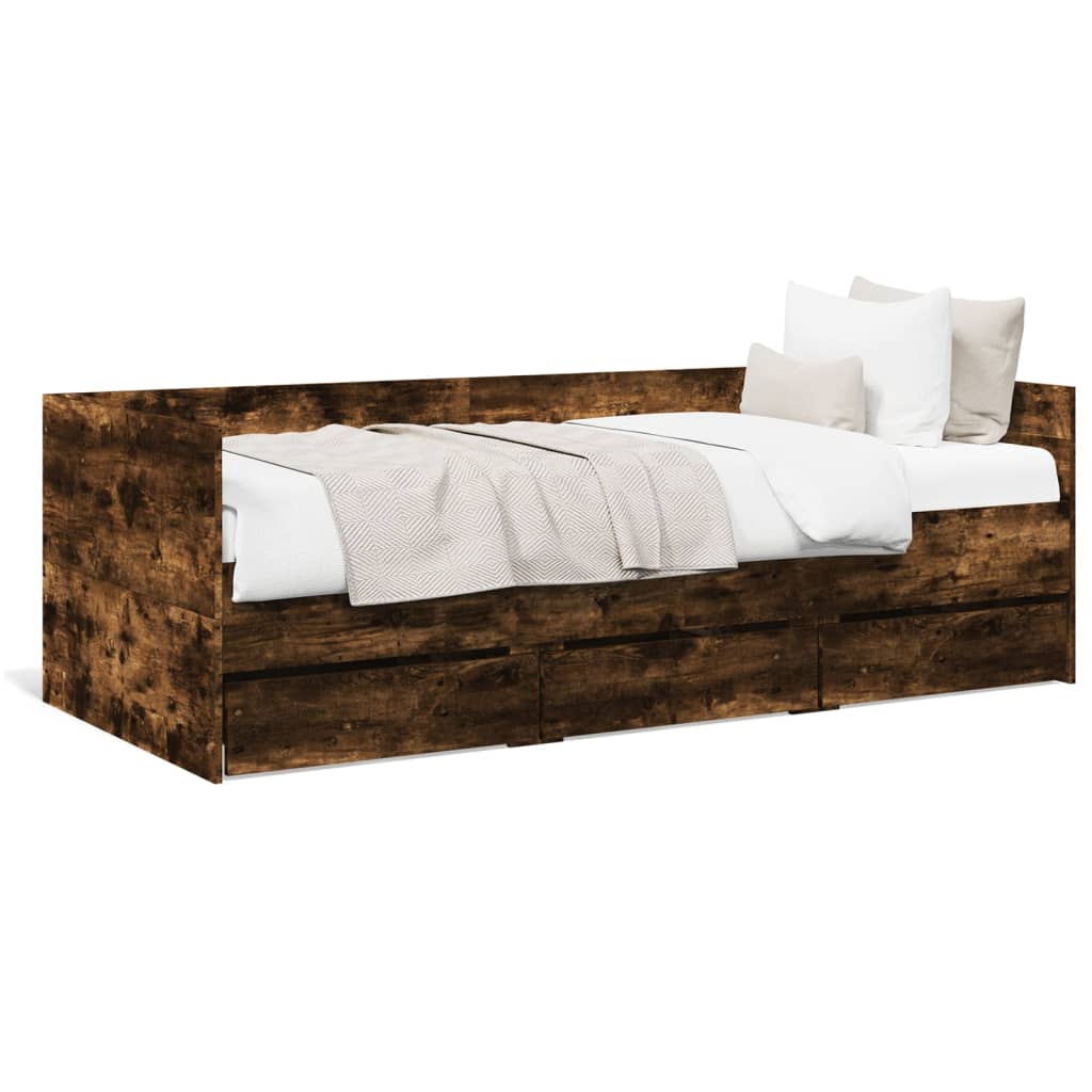 Daybed with Drawers without Mattress Smoked Oak 100x200 cm - Bargainia.com - 
