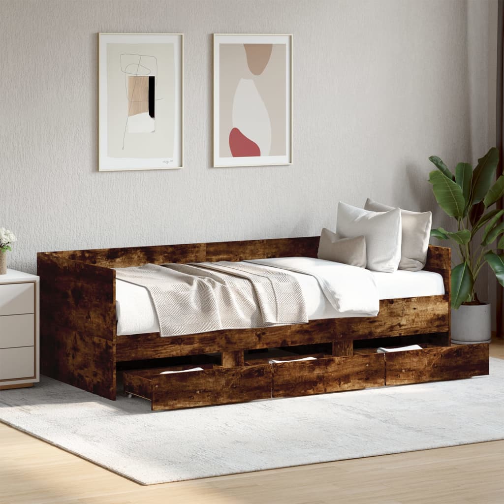 Daybed with Drawers without Mattress Smoked Oak 100x200 cm - Bargainia.com - 