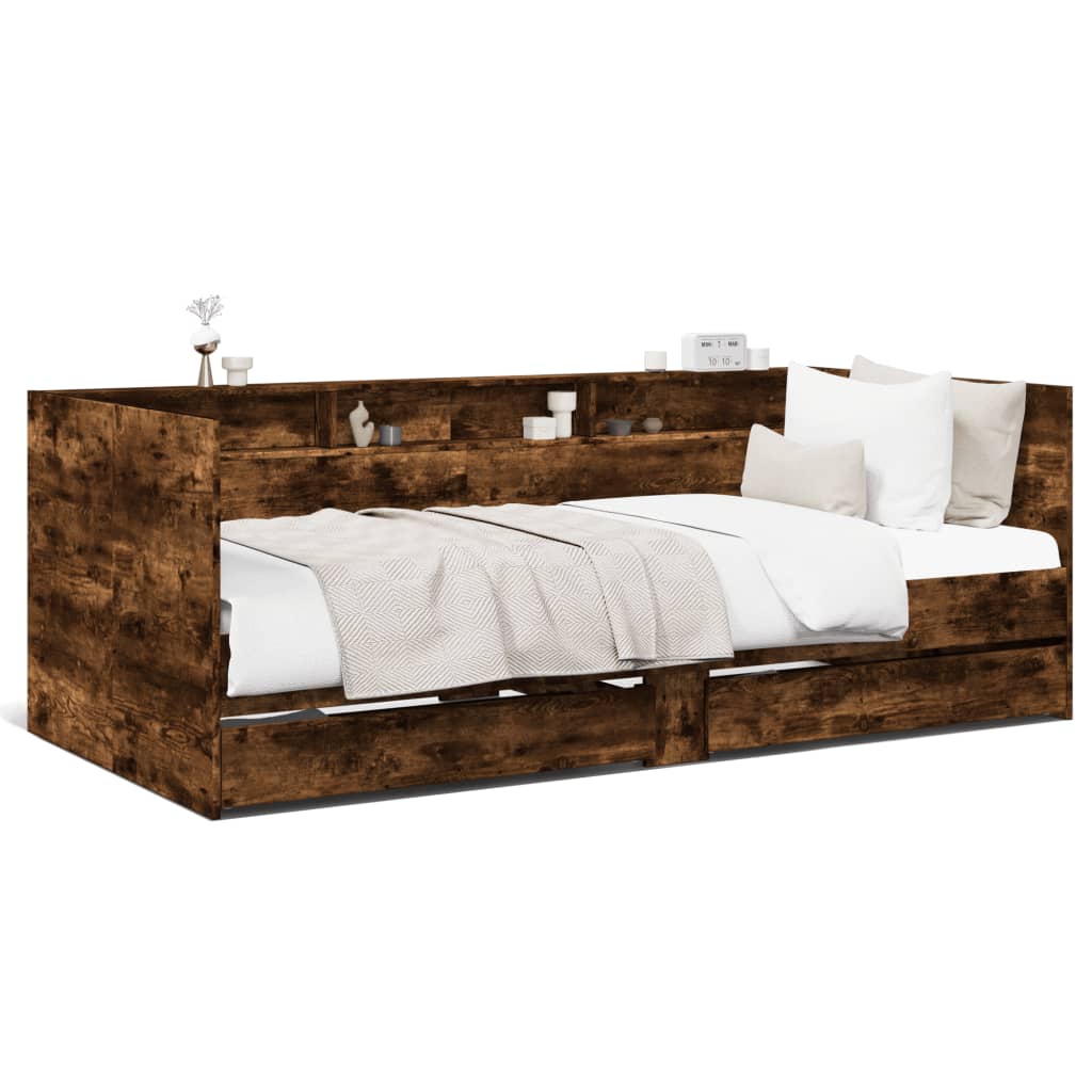 Daybed with Drawers without Mattress Smoked Oak 75x190 cm Small Single - Bargainia.com - 