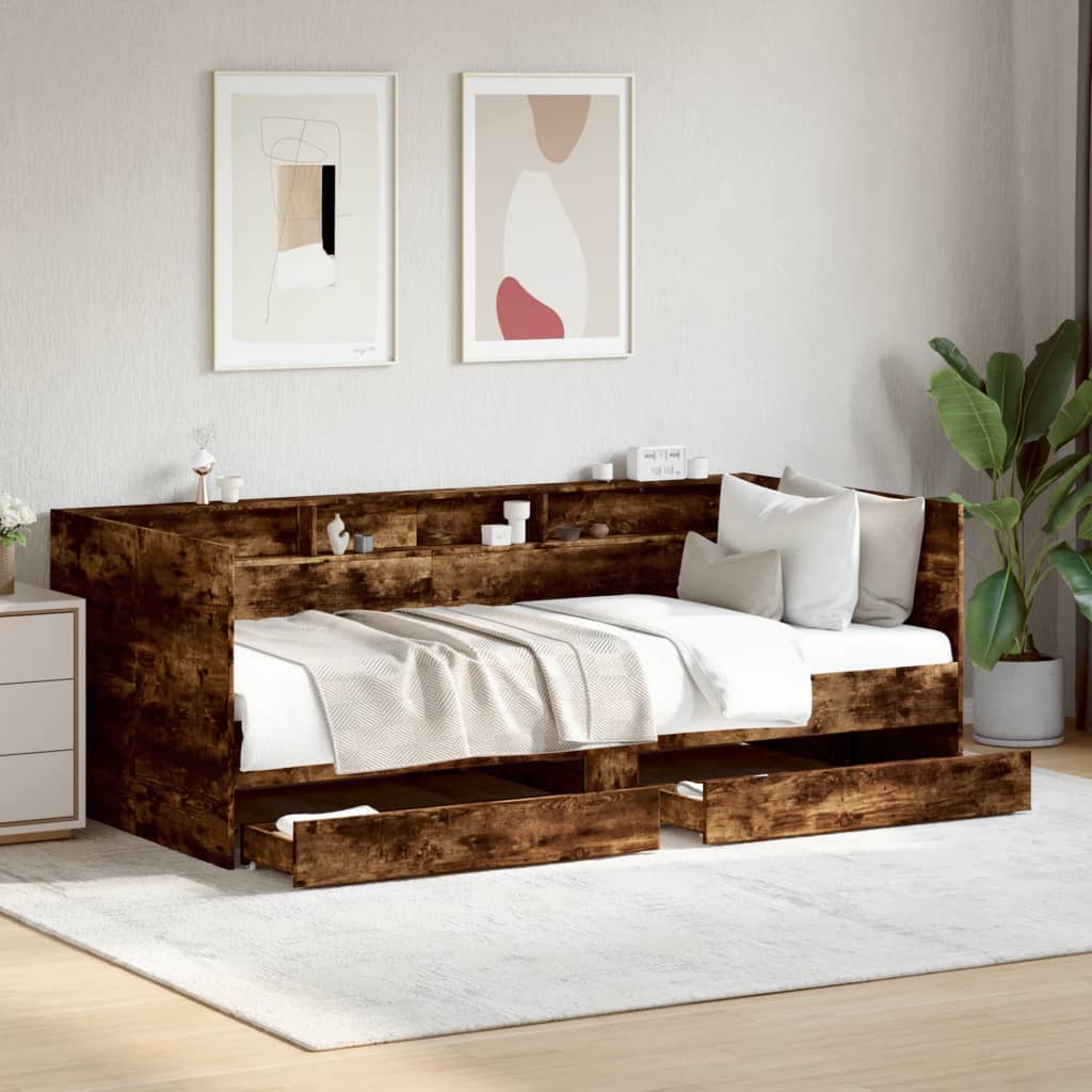 Daybed with Drawers without Mattress Smoked Oak 75x190 cm Small Single - Bargainia.com - 