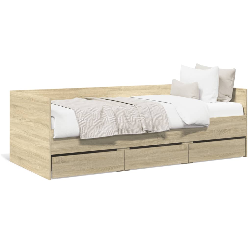 Daybed with Drawers without Mattress Sonoma Oak 100x200 cm - Bargainia.com - 