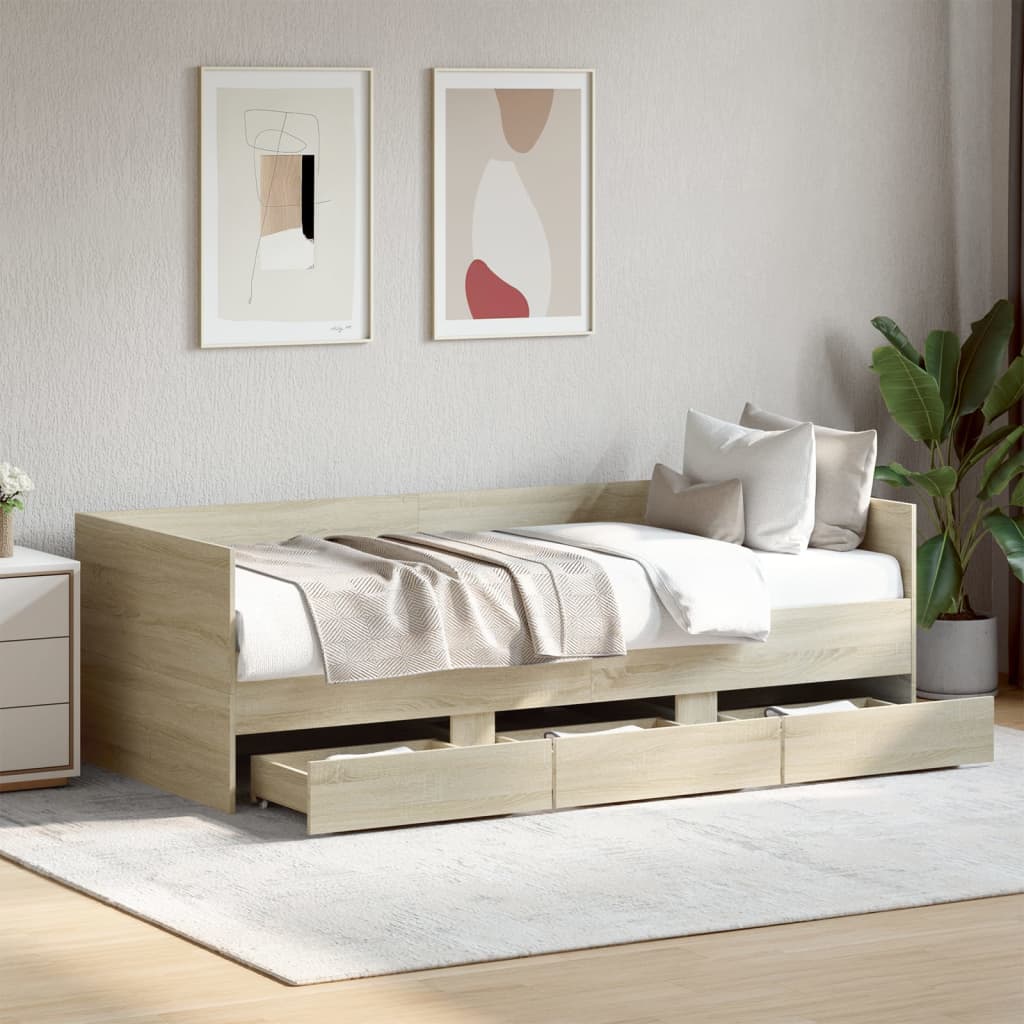 Daybed with Drawers without Mattress Sonoma Oak 100x200 cm - Bargainia.com - 