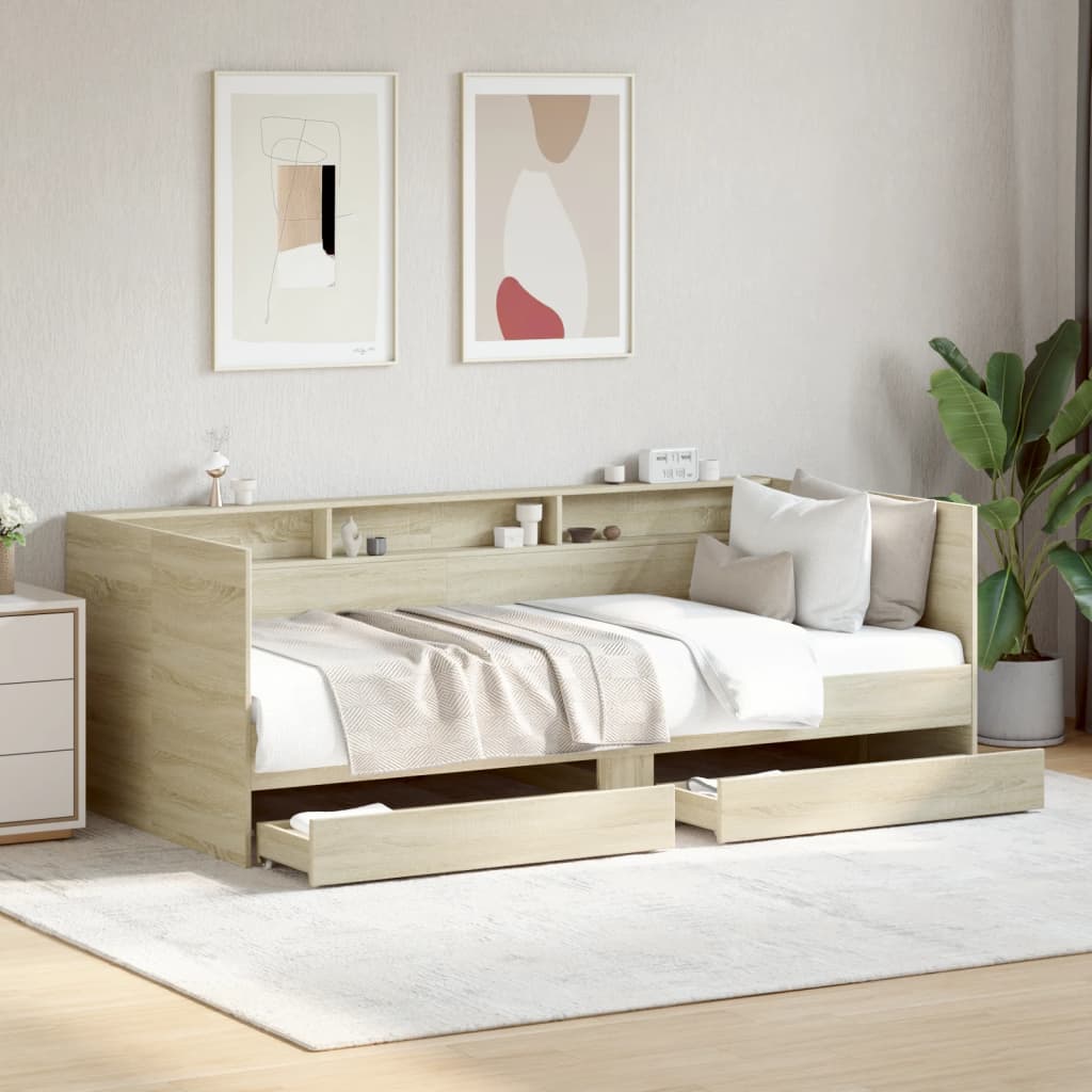 Daybed with Drawers without Mattress Sonoma Oak 100x200 cm - Bargainia.com - 
