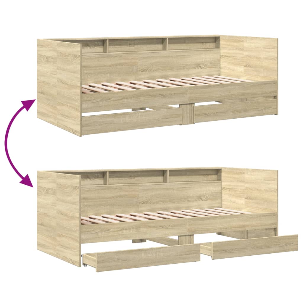 Daybed with Drawers without Mattress Sonoma Oak 100x200 cm - Bargainia.com - 