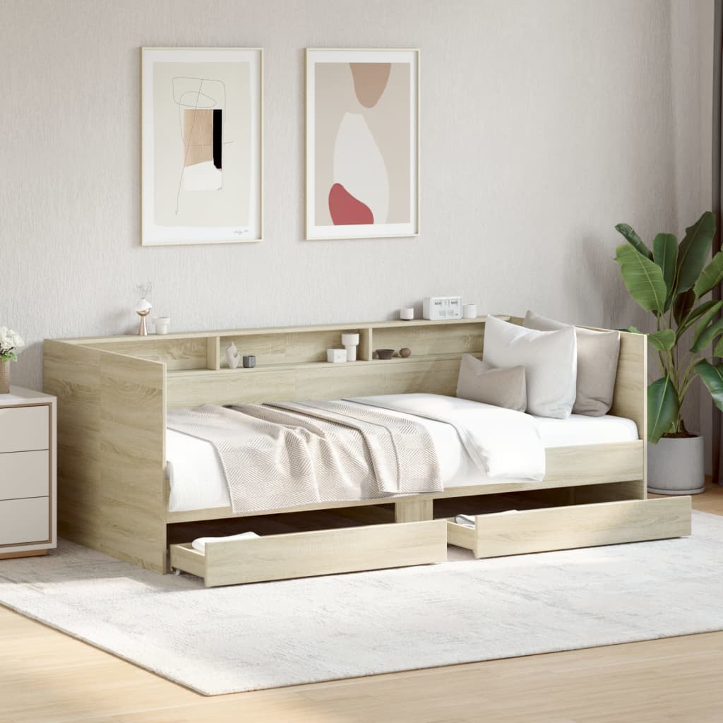 Daybed with Drawers without Mattress Sonoma Oak 75x190 cm Small Single - Bargainia.com - 