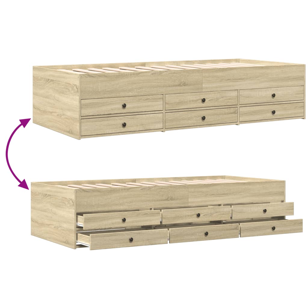 Daybed with Drawers without Mattress Sonoma Oak 90x200 cm - Bargainia.com - 
