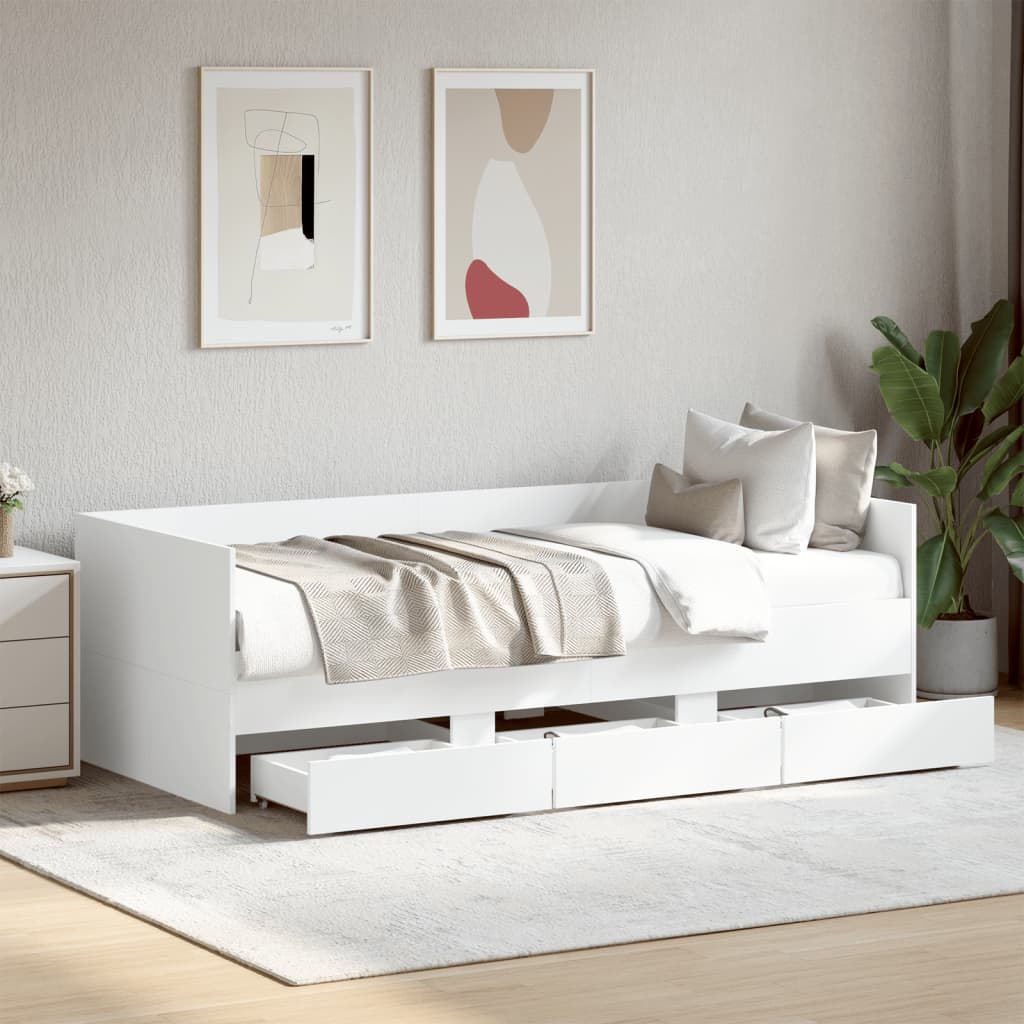 Daybed with Drawers without Mattress White 100x200 cm - Bargainia.com - 