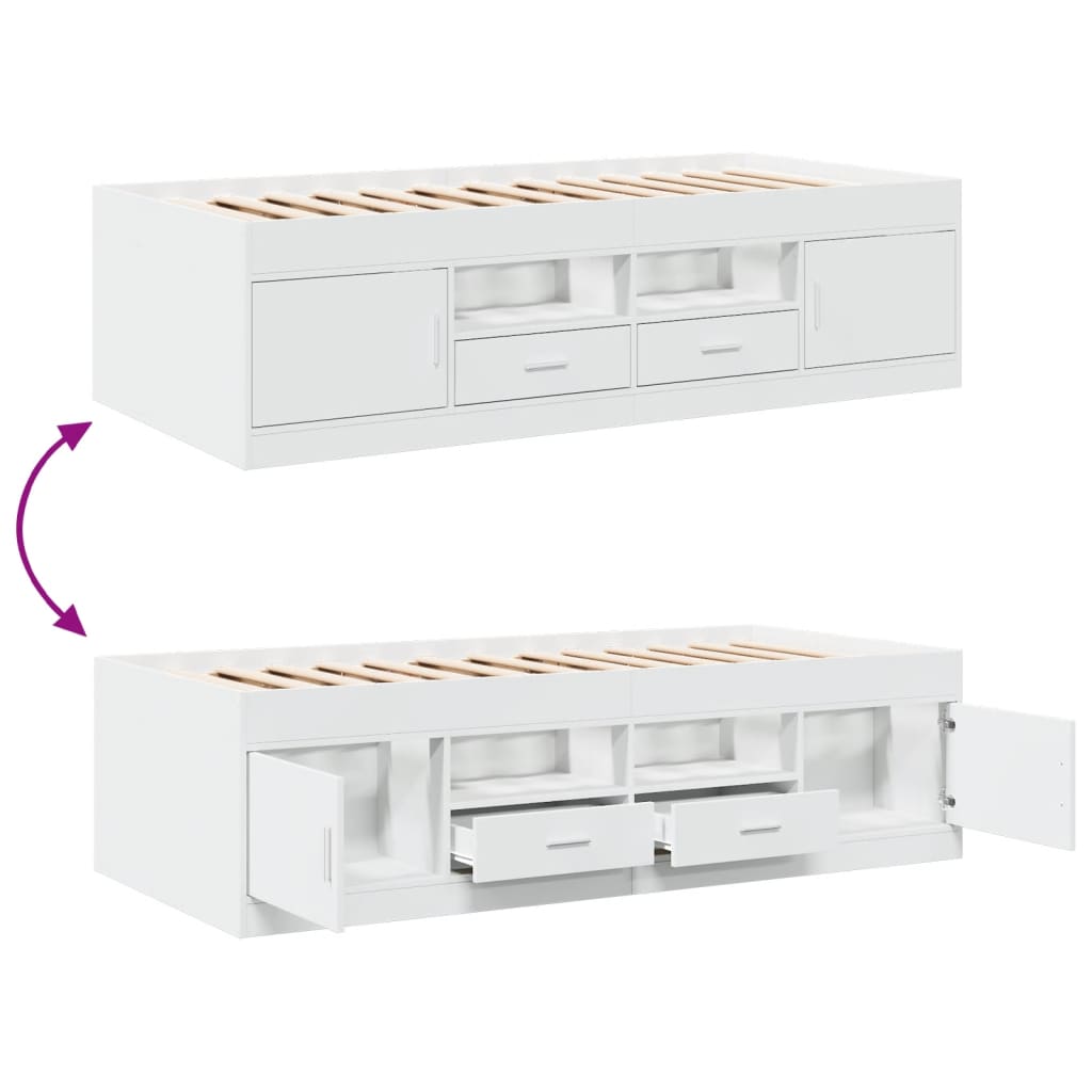 Daybed with Drawers without Mattress White 75x190 cm Small Single - Bargainia.com - 