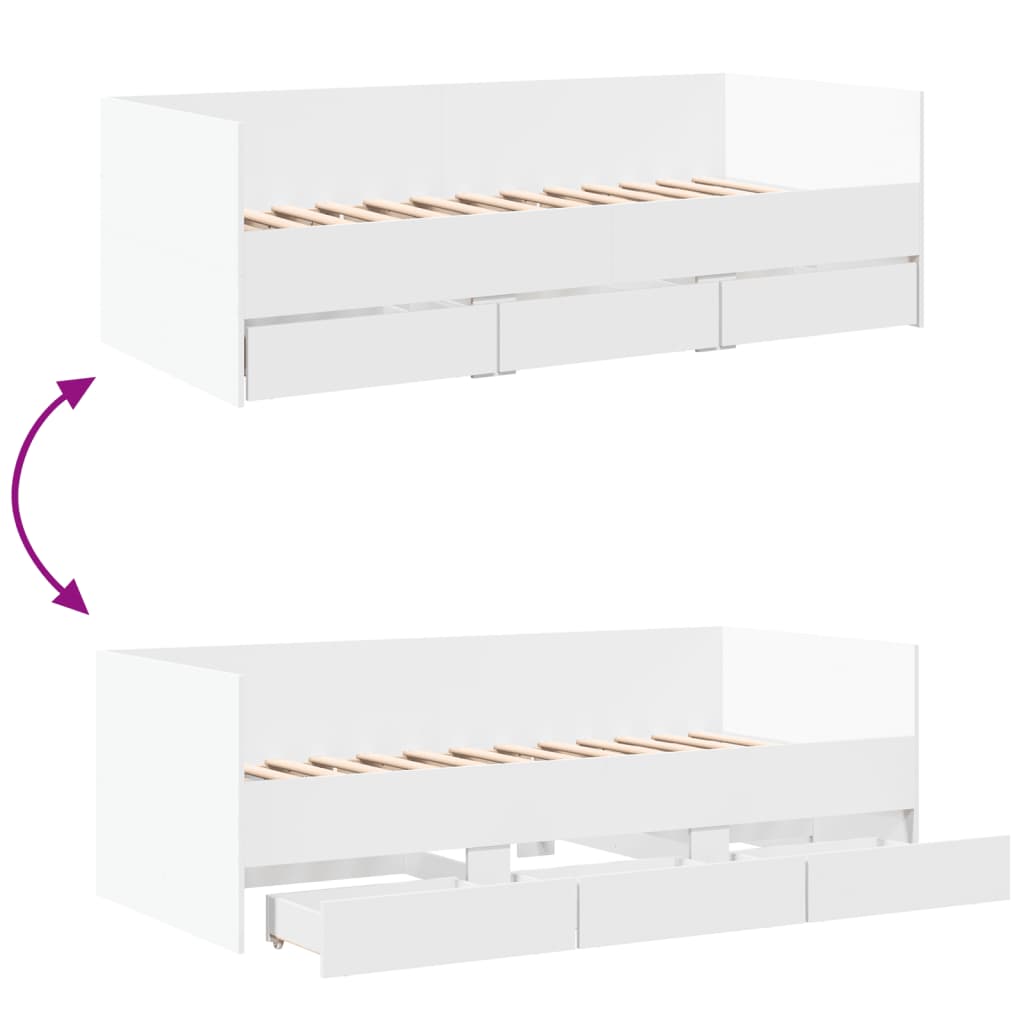 Daybed with Drawers without Mattress White 75x190 cm Small Single - Bargainia.com - 