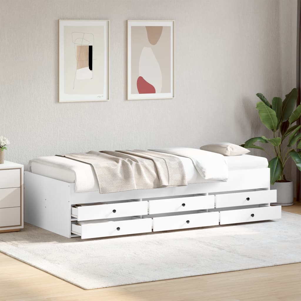 Daybed with Drawers without Mattress White 75x190 cm Small Single - Bargainia.com - 