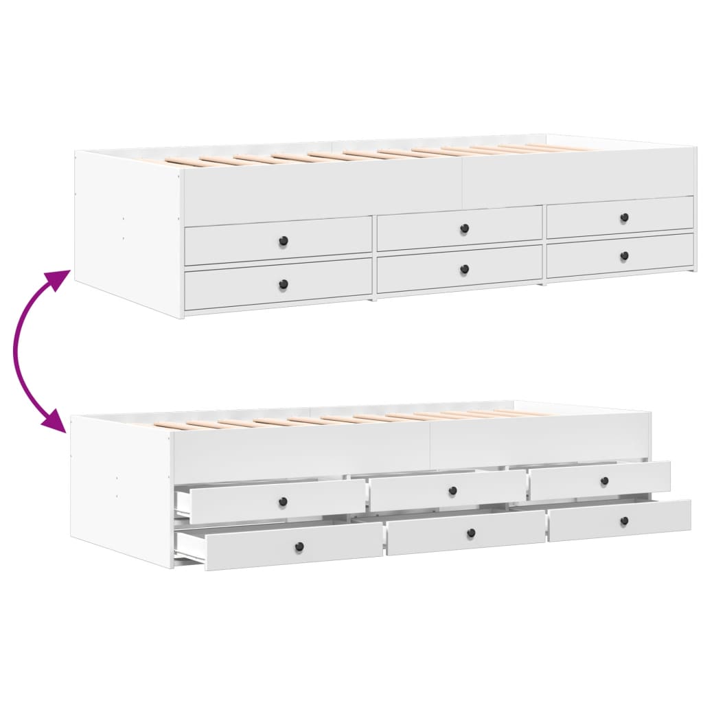 Daybed with Drawers without Mattress White 75x190 cm Small Single - Bargainia.com - 