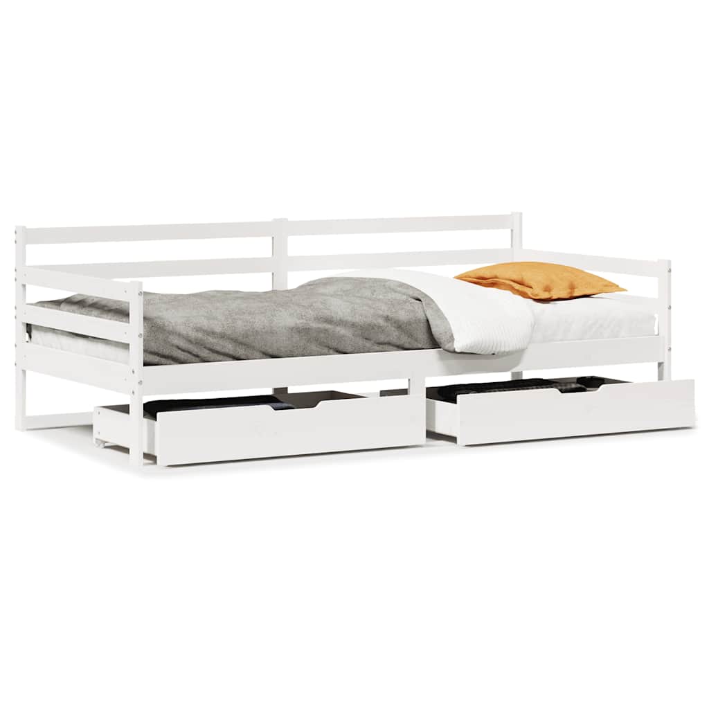 Daybed with Drawers without Mattress White 90x190 cm Single Solid Wood - Bargainia.com - 