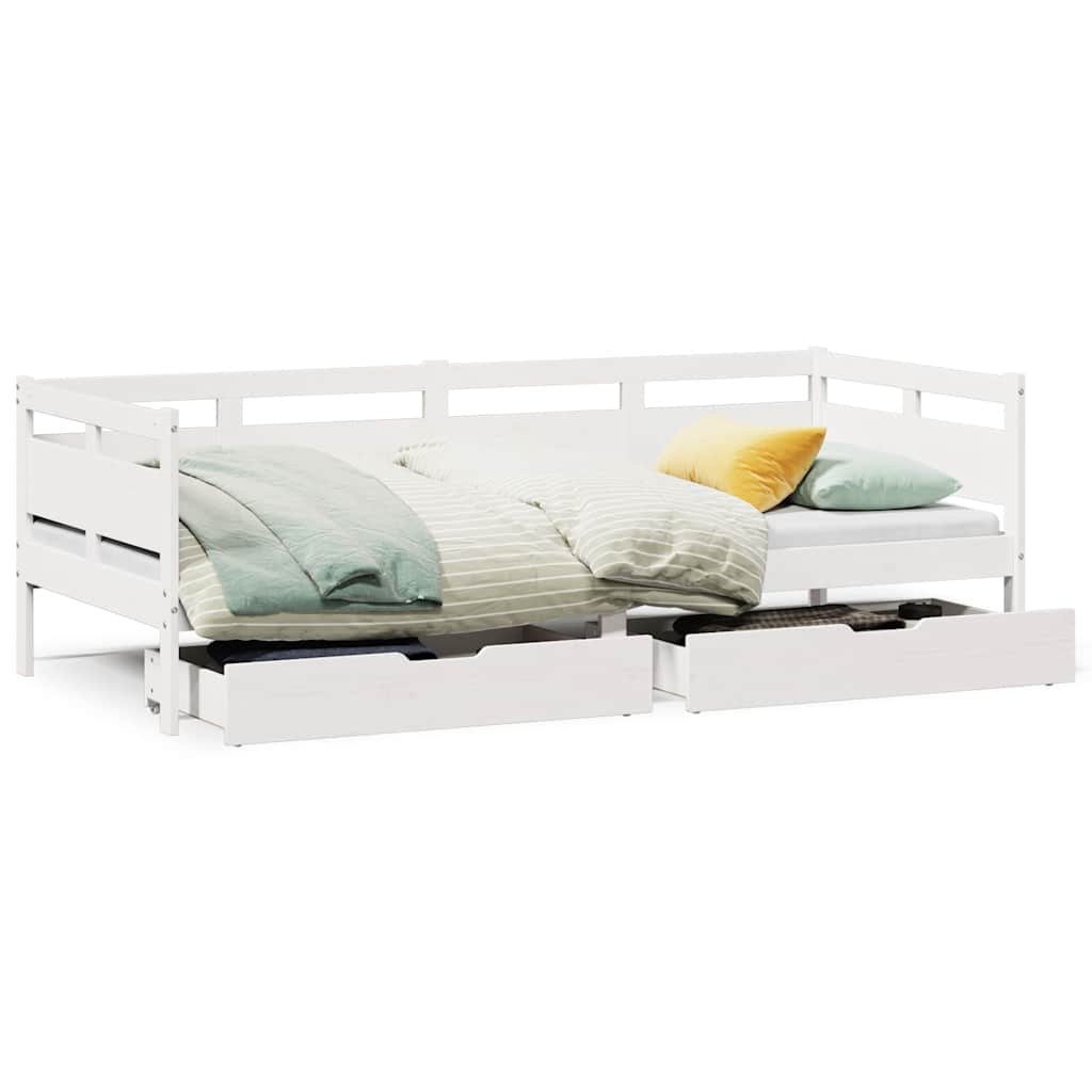 Daybed with Drawers without Mattress White 90x190 cm Single Solid Wood - Bargainia.com - 