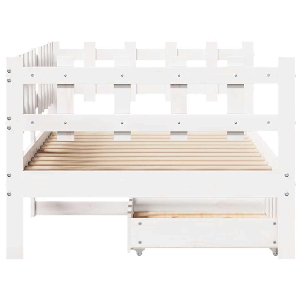 Daybed with Drawers without Mattress White 90x190 cm Single Solid Wood - Bargainia.com - 