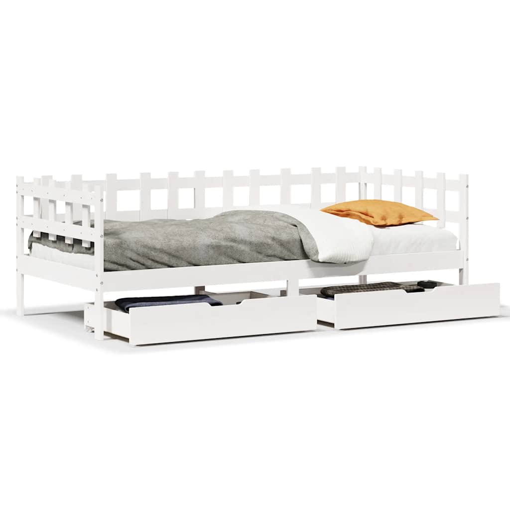 Daybed with Drawers without Mattress White 90x190 cm Single Solid Wood - Bargainia.com - 
