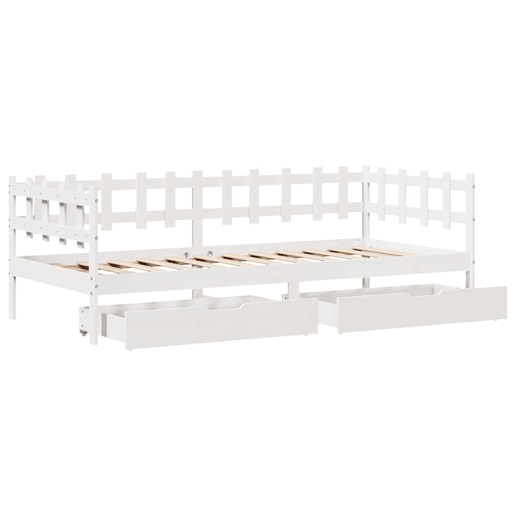 Daybed with Drawers without Mattress White 90x190 cm Single Solid Wood - Bargainia.com - 