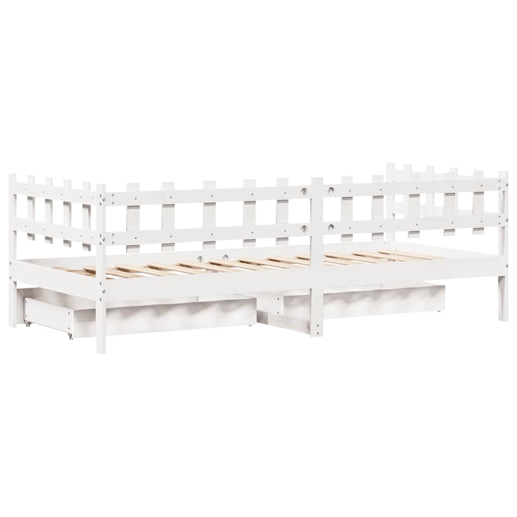 Daybed with Drawers without Mattress White 90x190 cm Single Solid Wood - Bargainia.com - 