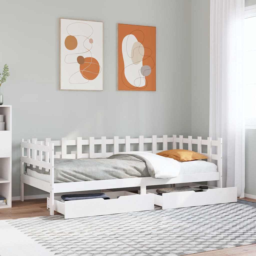 Daybed with Drawers without Mattress White 90x190 cm Single Solid Wood - Bargainia.com - 