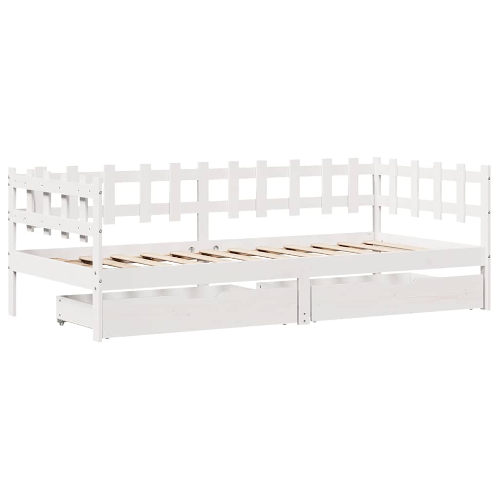 Daybed with Drawers without Mattress White 90x190 cm Single Solid Wood - Bargainia.com - 