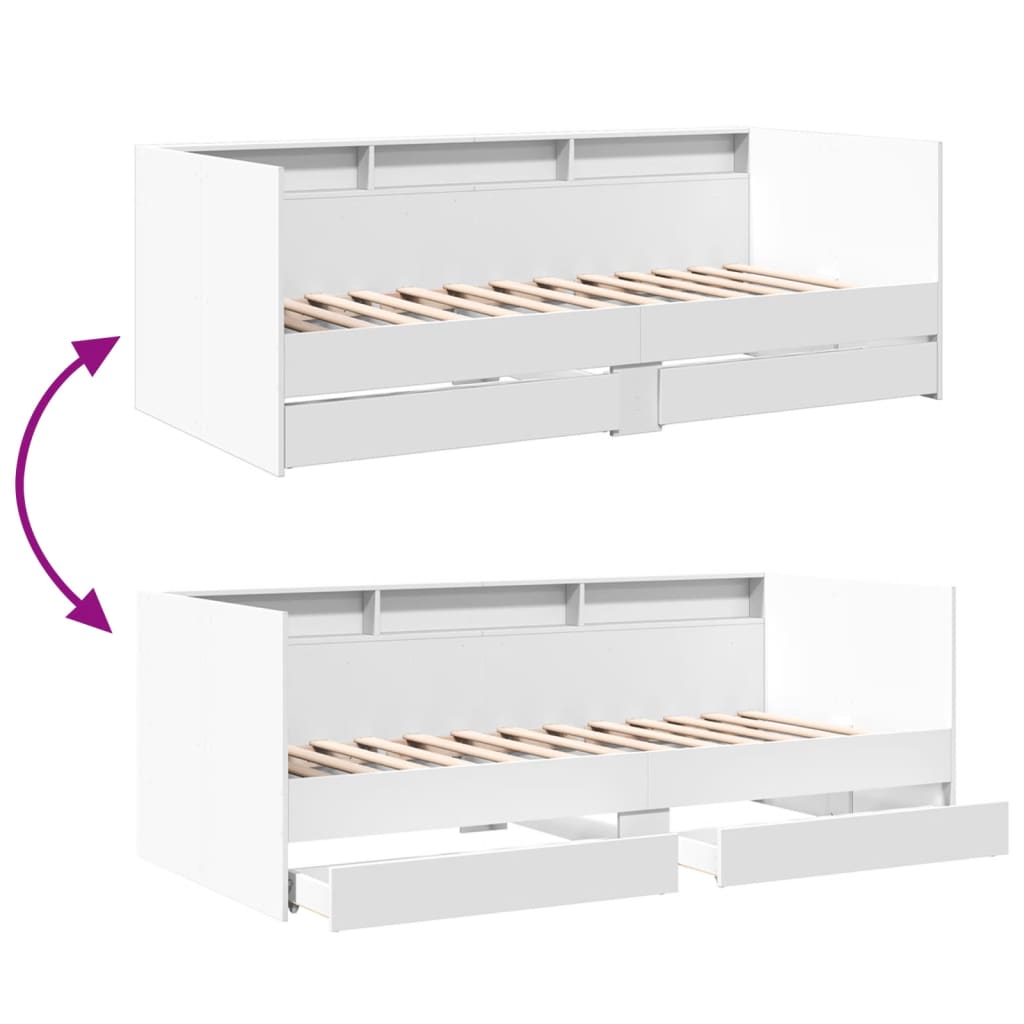 Daybed with Drawers without Mattress White 90x200 cm - Bargainia.com - 