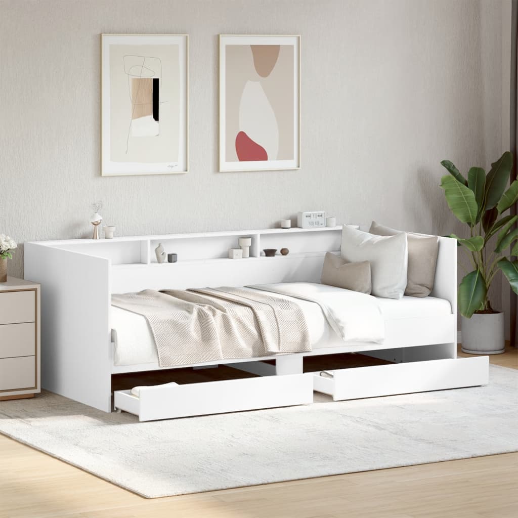 Daybed with Drawers without Mattress White 90x200 cm - Bargainia.com - 