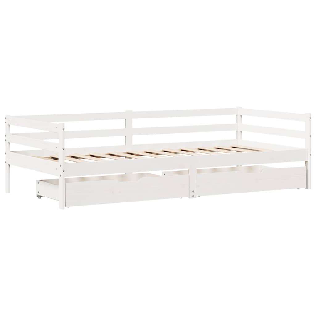 Daybed with Drawers without Mattress White 90x200 cm Solid Wood - Bargainia.com - 