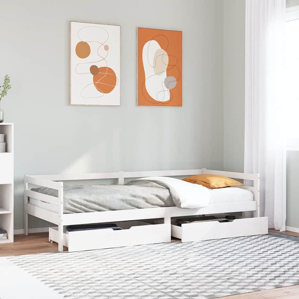 Daybed with Drawers without Mattress White 90x200 cm Solid Wood - Bargainia.com - 