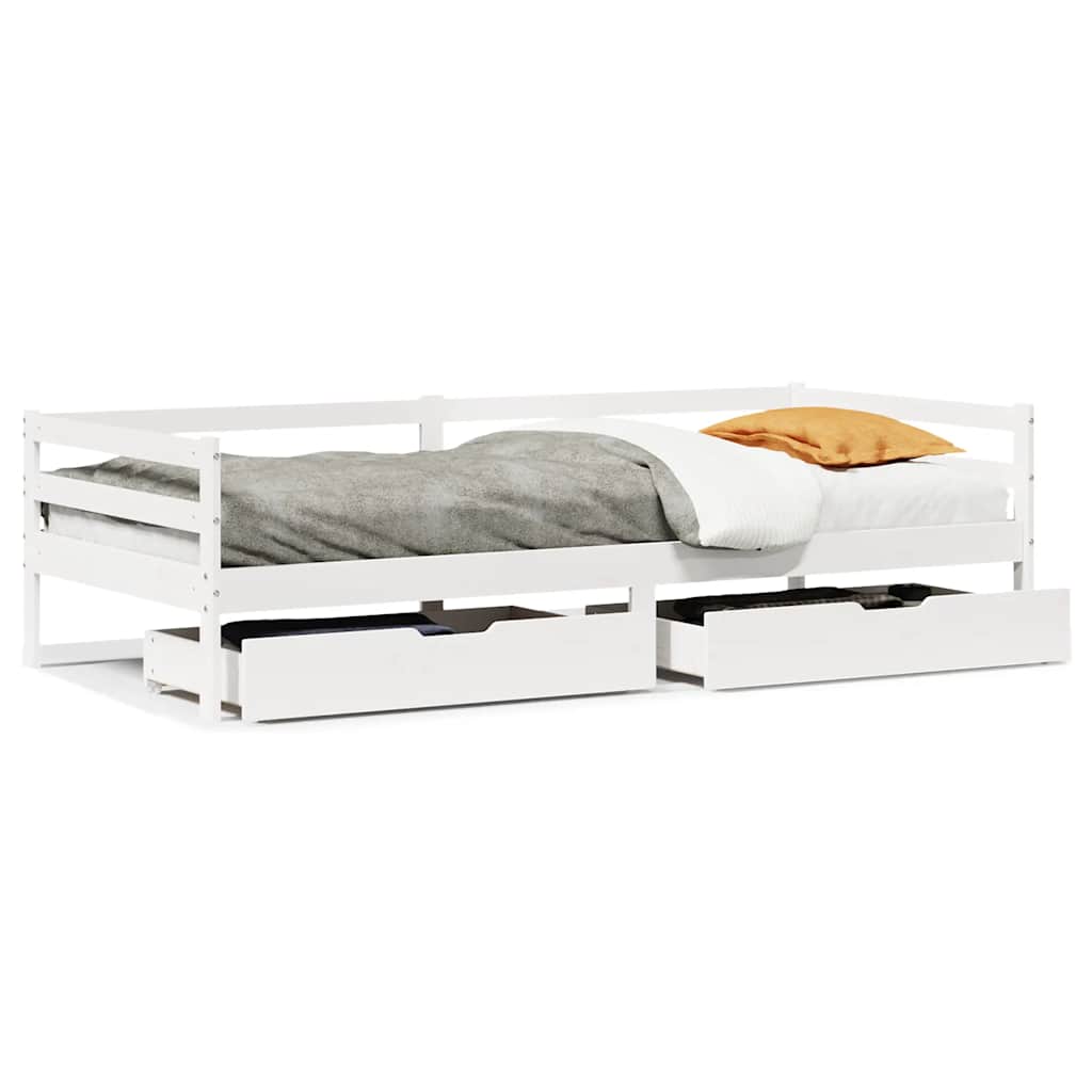 Daybed with Drawers without Mattress White 90x200 cm Solid Wood - Bargainia.com - 