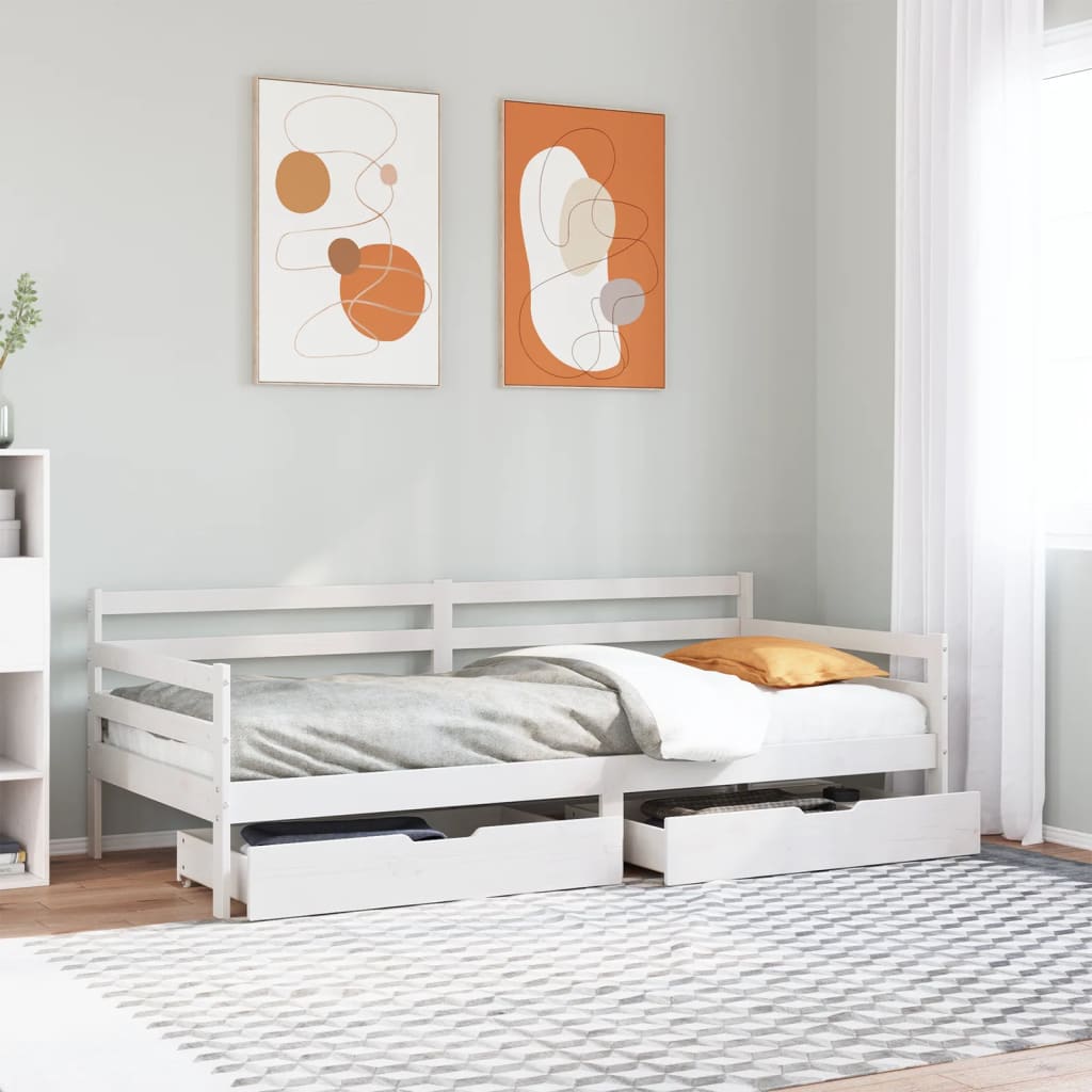 Daybed with Drawers without Mattress White 90x200 cm Solid Wood - Bargainia.com - 