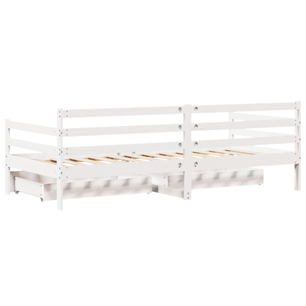 Daybed with Drawers without Mattress White 90x200 cm Solid Wood - Bargainia.com - 