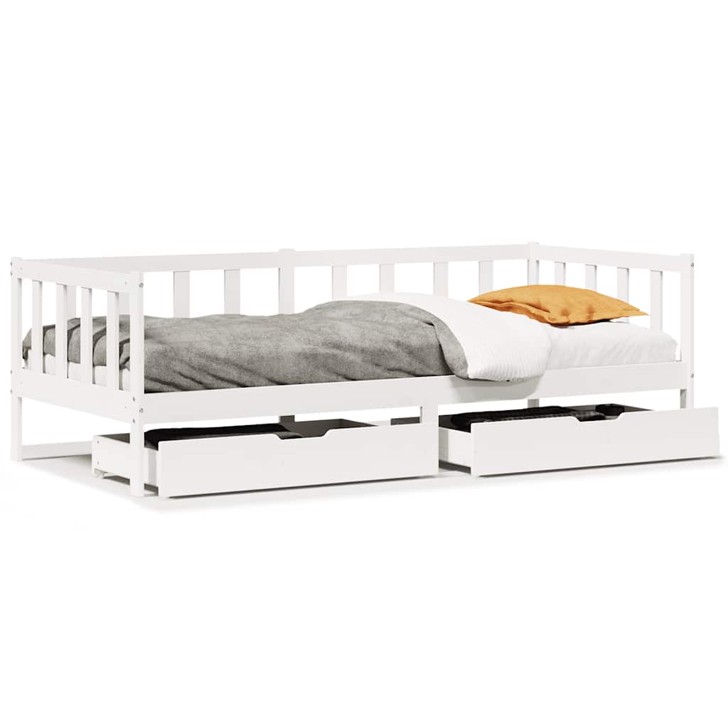 Daybed with Drawers without Mattress White 90x200 cm Solid Wood - Bargainia.com - 